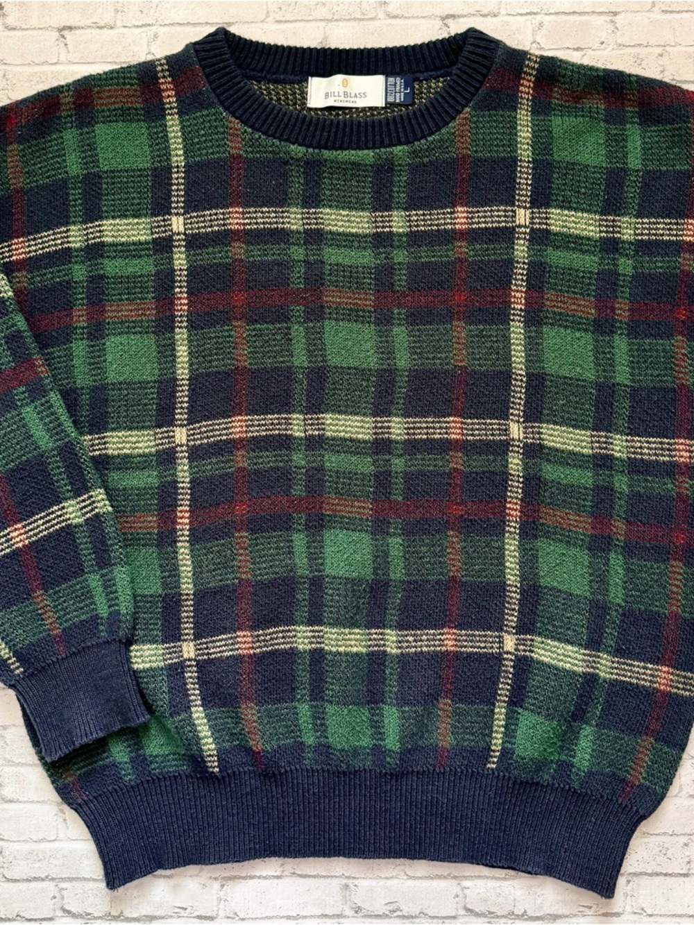Vintage 90s Bill Blass Men’s Plaid Knit Sweater